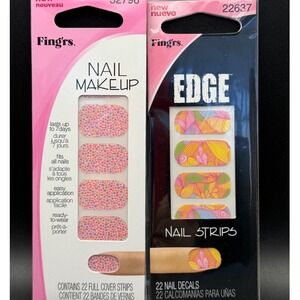 Fingrs Nail Makeup Full Cover Strips & Edge Nail Strips Pink Orange Swirl Floral